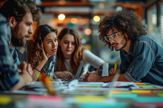 Dentro de un laboratorio de estado un equipo de científicos demuestra la importancia del trabajo en equipo empresarial estudiando meticulosamente modelos moleculares y analizando compuestos químicos juntos