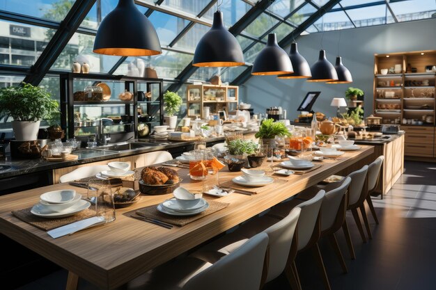 dentro de la oficina cocina a la vista fotografía publicitaria profesional