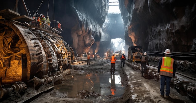 Dentro del túnel para el Metro durante la construcción