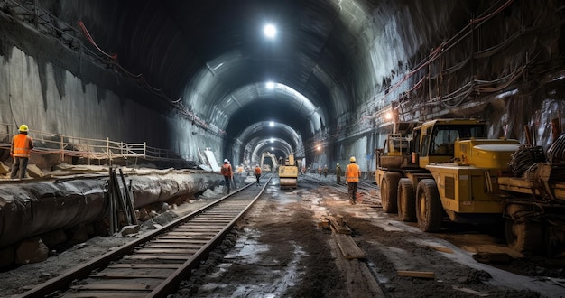 Dentro del túnel para el Metro durante la construcción