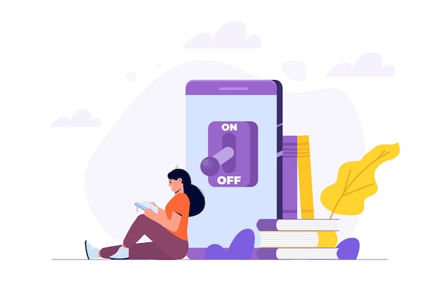 Dependência de telefone móvel fora do conceito de telefone ilustrações vetoriais para banner website landing page flyer