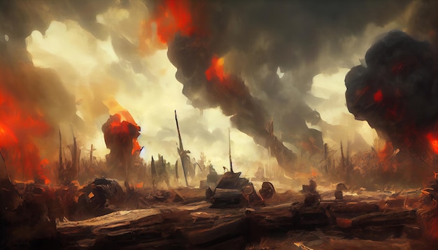 Depois da guerra no campo de batalha Pintura de ilustração de arte digital