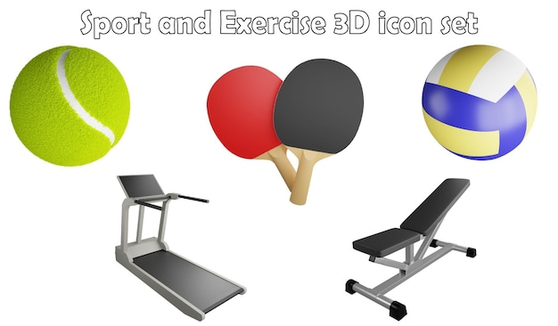 Foto deporte y ejercicio clipart elemento 3d render concepto deportivo aislado en fondo blanco conjunto de iconos