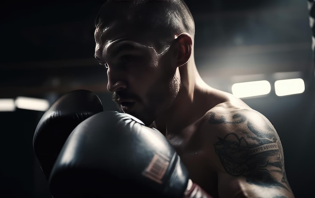 Deportista atlético entrenando con guantes de boxeo boxeadores entrenando fondo deportivo de hombre ai generado