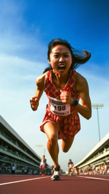 Foto deportista corriendo en una pista