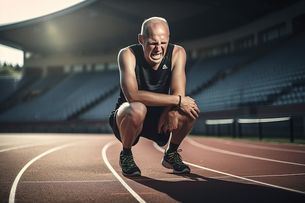 Deportista dolorido se detiene en la pista por lesión deportiva generada por Ai