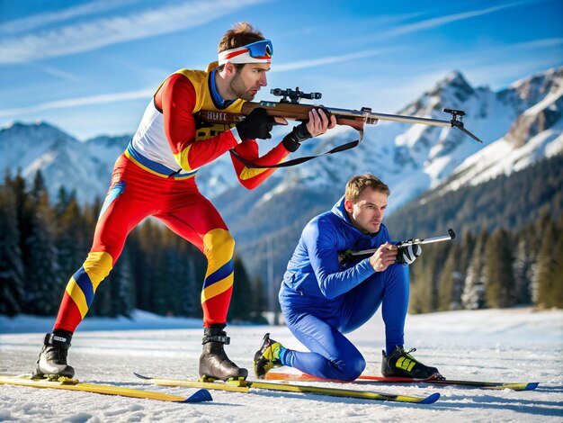 Foto un deportista que enseña biatlón