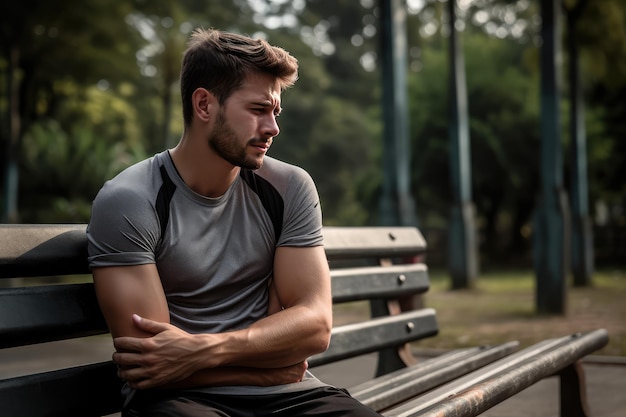 El deportista tiene dolor en el hombro o está lesionado.