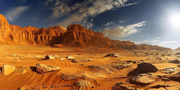 Foto deposição de poeira semelhante a marte e características geológicas impressionantes na paisagem do deserto vermelho conceito deposição de poeira de marte características geológicas exploração da paisagem do desierto vermelho