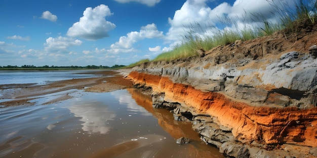 Foto deposição de sedimentos de estuário acumulação de sedimentos na seção de estuário ao longo do tempo conceito de sedimento de estuário deposição de sedimentos acúmulo de sedimentos da seção do estuário evolução do tempo