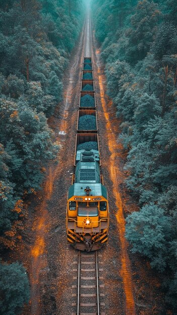 Foto depósitos de mineração de pedreiras de carvão escavadora a pé ponte ferroviária preenchida com carvão trem verde veículo asfáltico e estrada