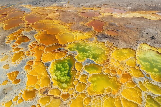 Foto depósitos minerales de fondo natural brillantes en manantiales geotérmicos