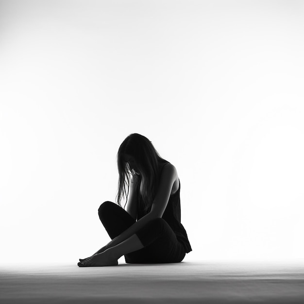 Foto depresión y ansiedad ilustradora línea de arte imagen chica de pie viendo algo de esperanza