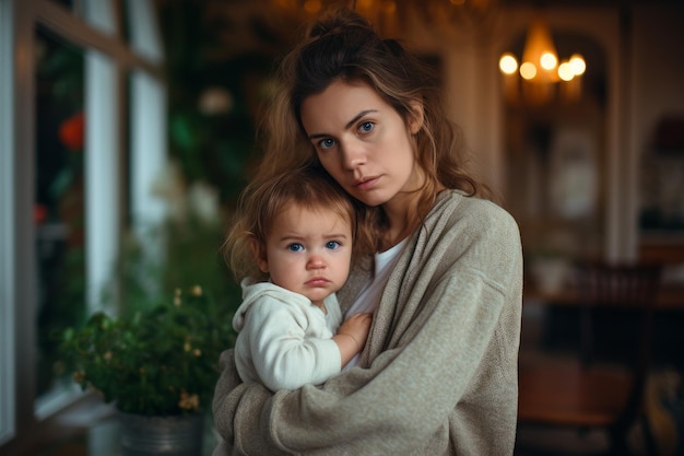 Foto depressive frau mit süßem babyporträt erwachsener schmerz generieren ai