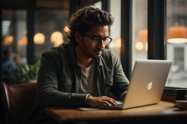 Depressiver Freiberufler arbeitet an einem Laptop