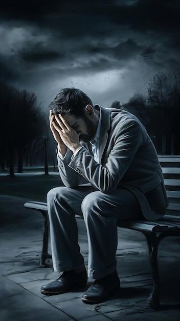 Deprimido tristeza hombre desesperación sentado