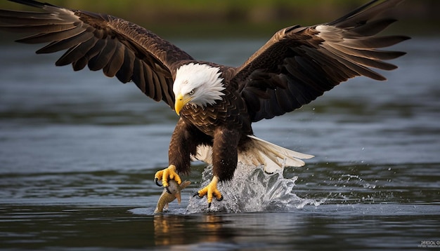 Der Adler fängt den Fisch im Meer