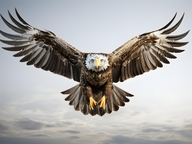 Der Adler fliegt mit ausgebreiteten Flügeln