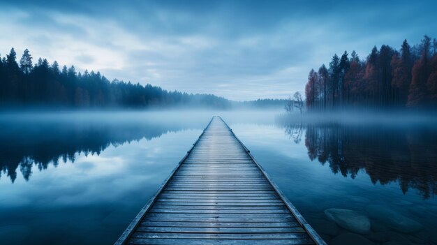 Foto der alte holzpier ist ein ruhiger see.