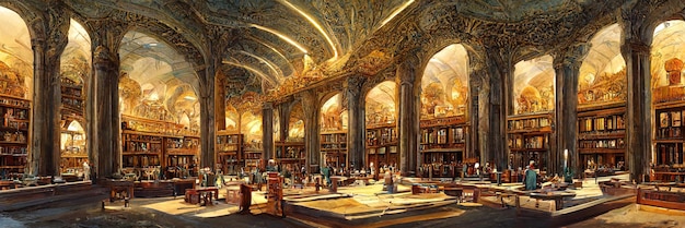 Der alte majestätische Saal der Bibliothek. Schöner Prunksaal mit Säulen und Gewölbedecken
