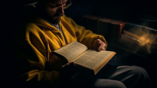 Der alte Mann las vor dem Schlafengehen ein historisches, authentisches Buch