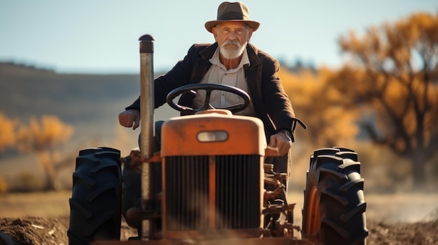 Der alte Mann war sehr gut gekleidet und fuhr alleine einen Traktor auf der Straße