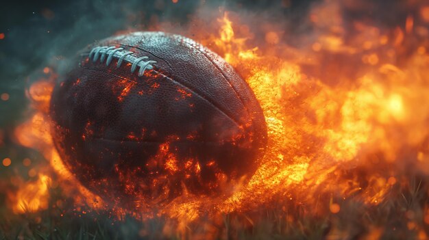 Foto der american-football-ball ist in flammen generative ki