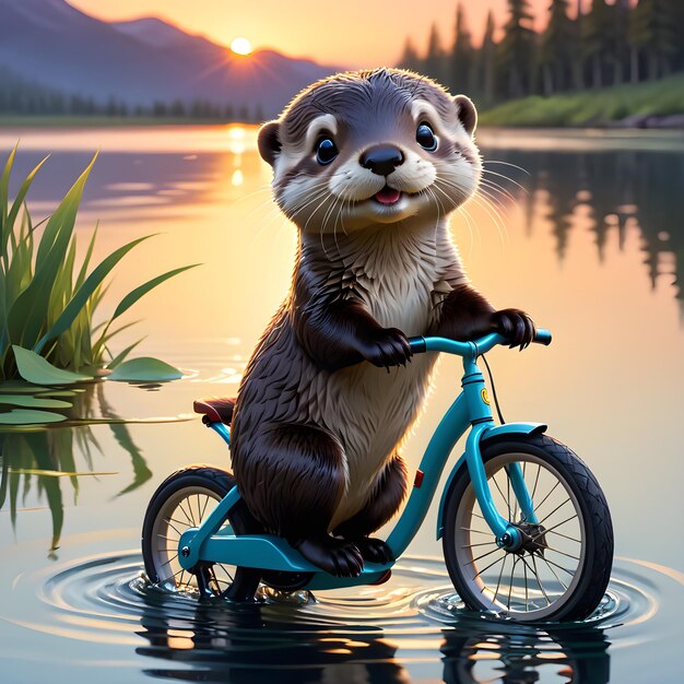 Der Anblick eines neugierigen Otters, der auf ein winziges Fahrrad springt und durch das ruhige Wasser fährt, war faszinierend.