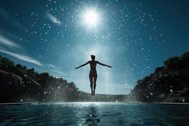 Der anmutige Sprung eines Schwimmers in einen glitzernden Pool