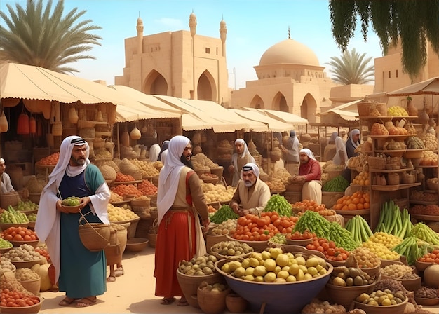 Der arabische Markt war voller Menschen und hatte einen ägyptischen Hintergrund.