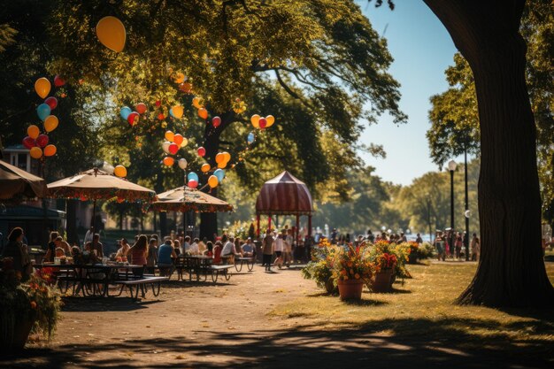 Foto der arbeiterstag wird von glücklichen familien im freien im park generative ia gefeiert