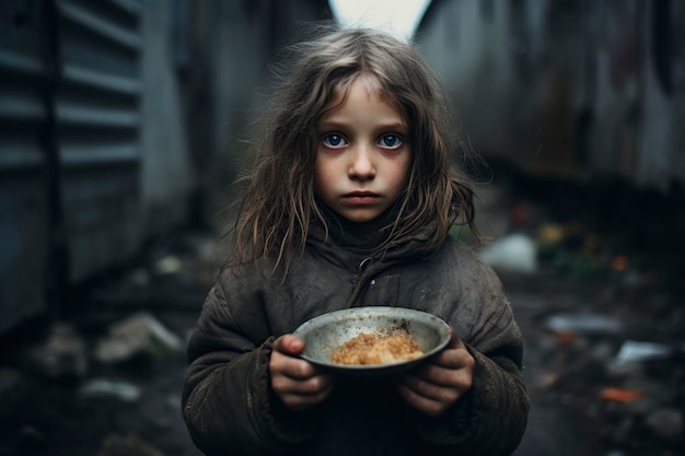 Foto der arme, hungrige junge, der in die kamera schaut