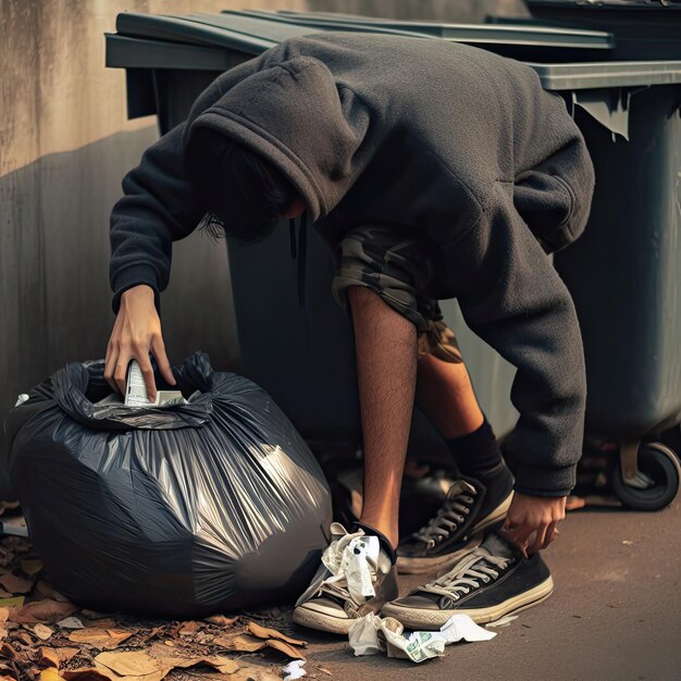 Der arme Kerl schlängelt sich an den Müllcontainern herum