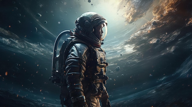 Der Astronaut im Weltraum mit dem Titel „Weltraum“