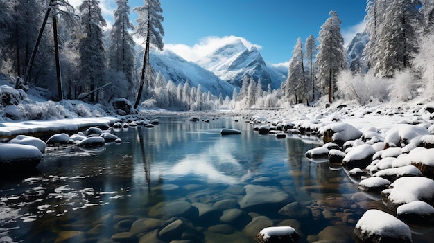 Foto der atemberaubende spiegelsee in yosemite im winter