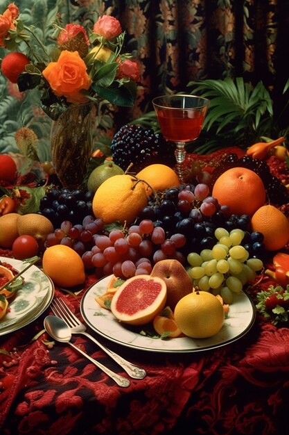 Der Banketttisch mit Früchten Generative KI