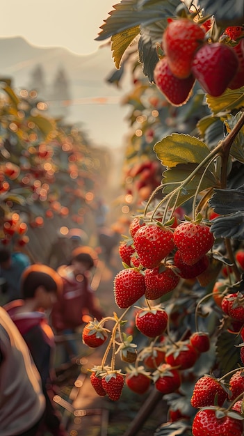 Der Baum ist voller Erdbeeren.