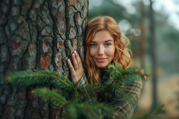 Der Baum umarmt den Stamm mit Liebe und Sorgfalt und schützt die Natur und den Planeten Erde nachhaltig