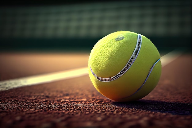Der Beginn eines Champions Close up Tennisball auf dem Platz Hintergrund Generative Ai