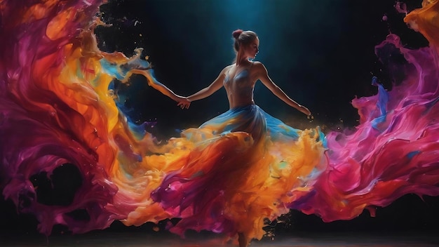 Der bezaubernde Tanz, die frei fließenden Farben in flüssiger Kunst mit einem ätherischen Touch