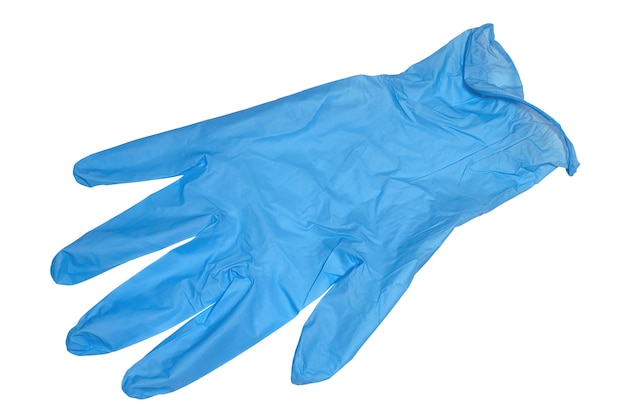 Der blaue medizinische Latexhandschuh isoliert auf weißem Hintergrund