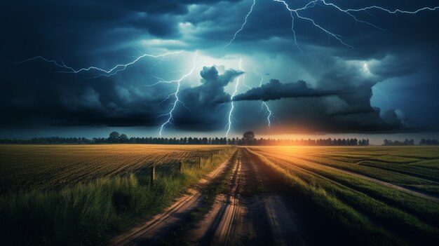 Der Blitz im ländlichen Hintergrund