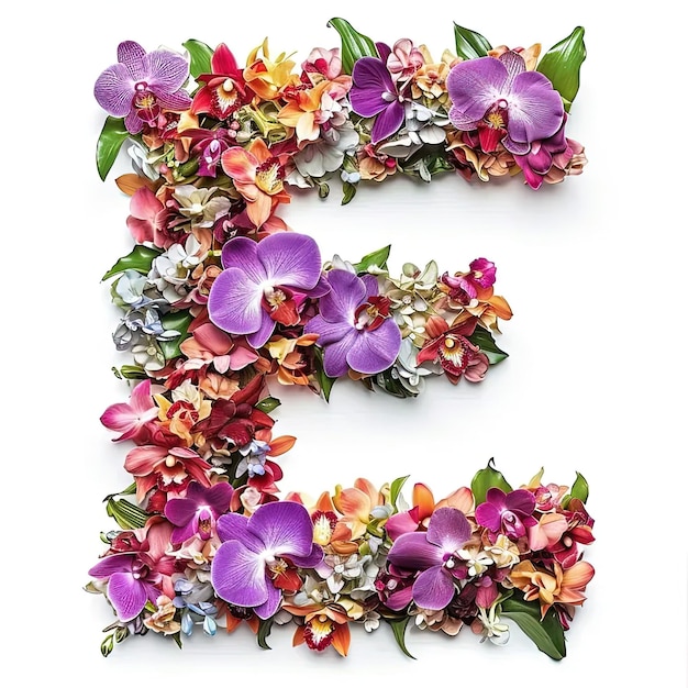 Der Buchstabe "e" besteht aus Blumen und Blättern.