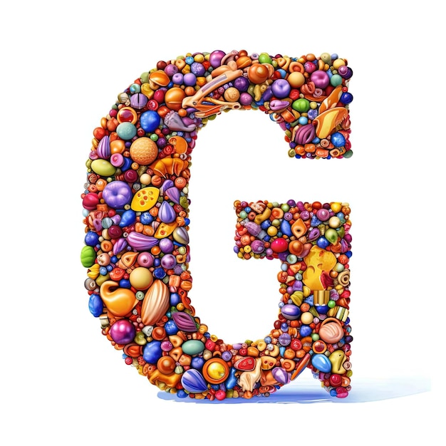 der Buchstabe g aus Emojis auf weißem Hintergrund