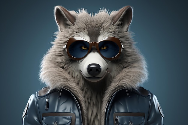 Der coole 3D-Wolf-Charakter mit Brille