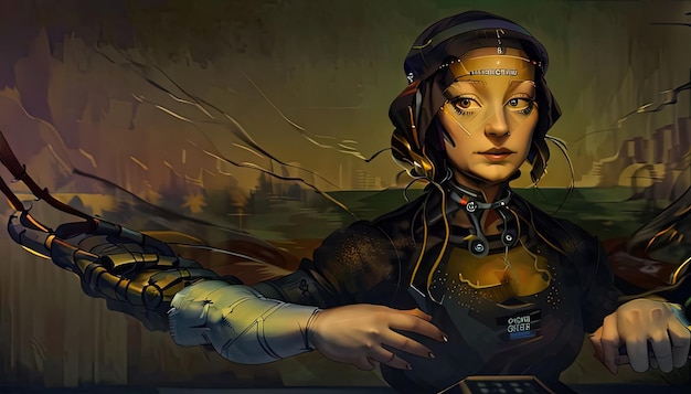 Der Cyborg-Roboter Halloween Mona Lisa Steampunk-Illustration