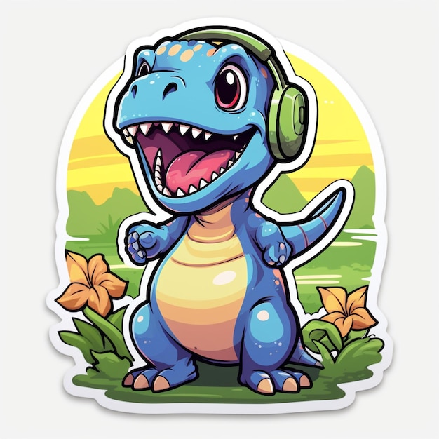 Der Dinosaurier spielt Sticker.