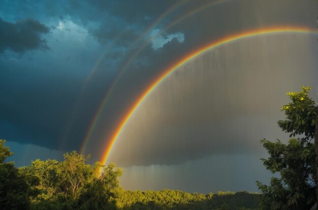 Der doppelte Regenbogen nach dem Regen