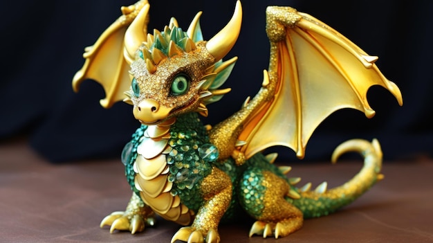 Der Drache im Orient ist ein Symbol für übernatürliche Kraft, Weisheit, Stärke und verborgenes Wissen. 2024 Chinesisches Neujahrsymbol für das neue Jahr 2024 ist eine grüne Drachenstatuette aus Gold und Edelsteinen.