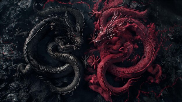 Der Drache Yin Yang Schwarz gegen Rot